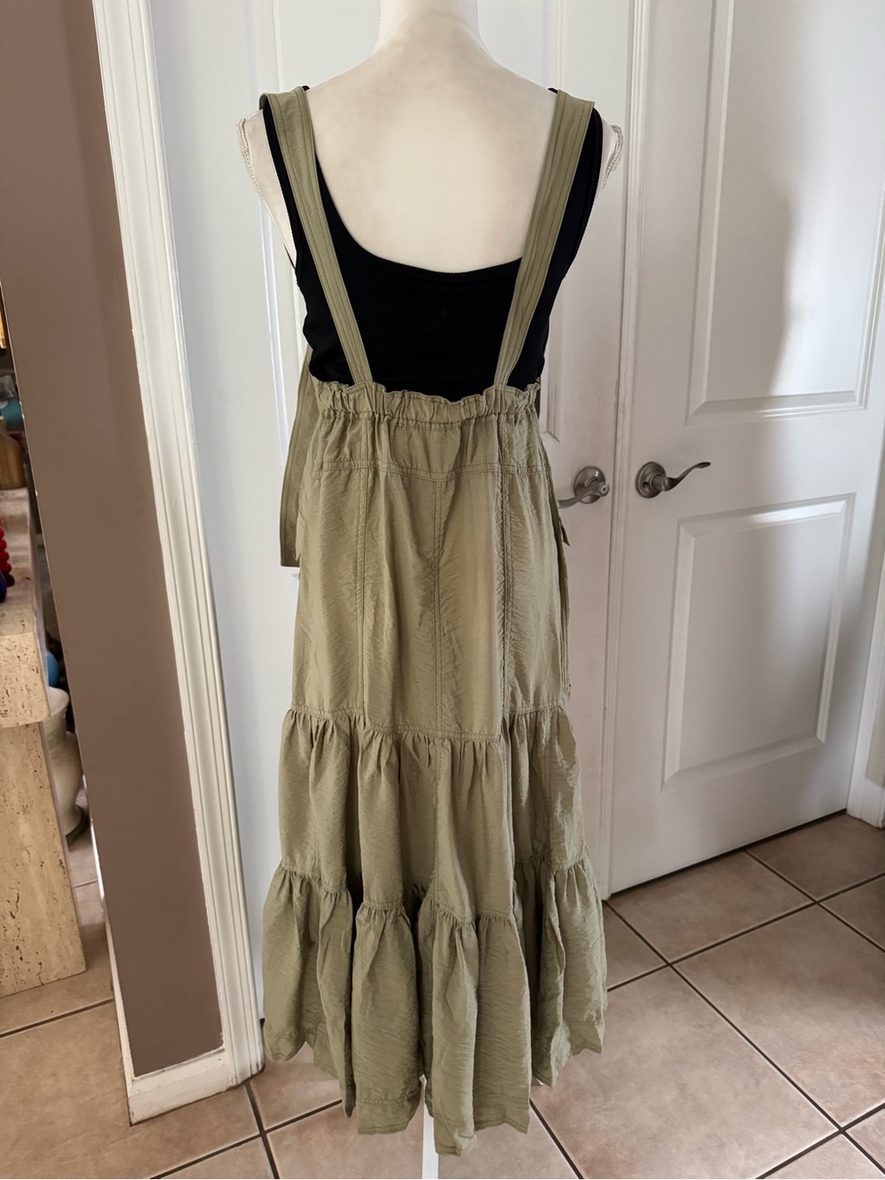 Anthropologie Pilcro Tiered Midi Pinafore Dress in Moss. Size S. MSRP $178 - Picture 8 of 16
